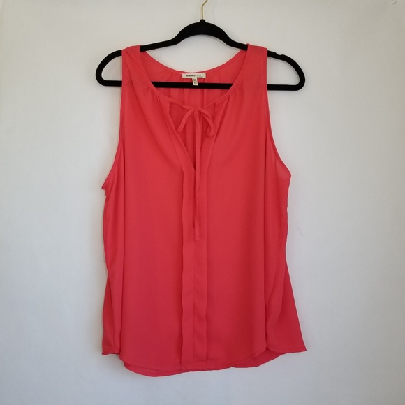 Monteau Tops - MONTEAU Sleeveless Coral Tie Front Top Blouse
